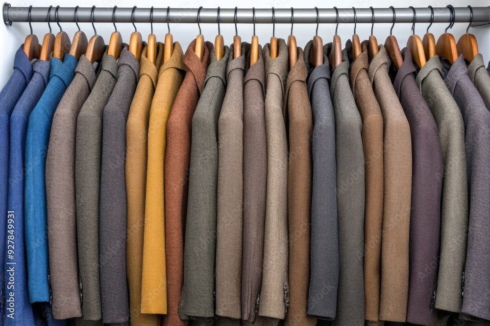 Variety of pastel colored trousers neatly arranged highlighting spring fashion trends and casual elegance Variety of pastel colored trousers neatly arranged highlighting spring fashion trends and casual elegance