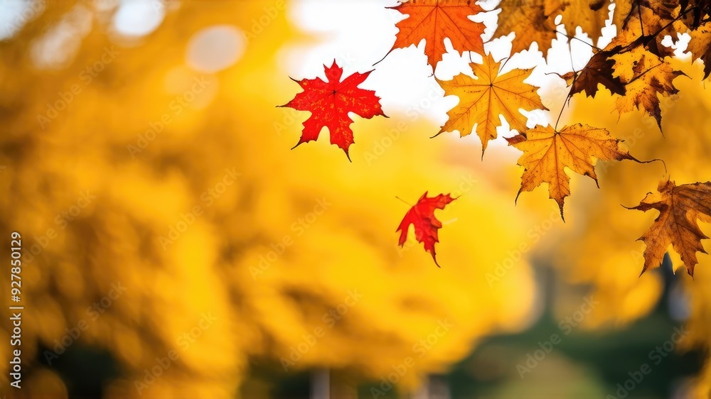 Autumn leaves in the sun and blurred trees. Autumn background. Autumn leaves in the sun and blurred trees. Autumn background.