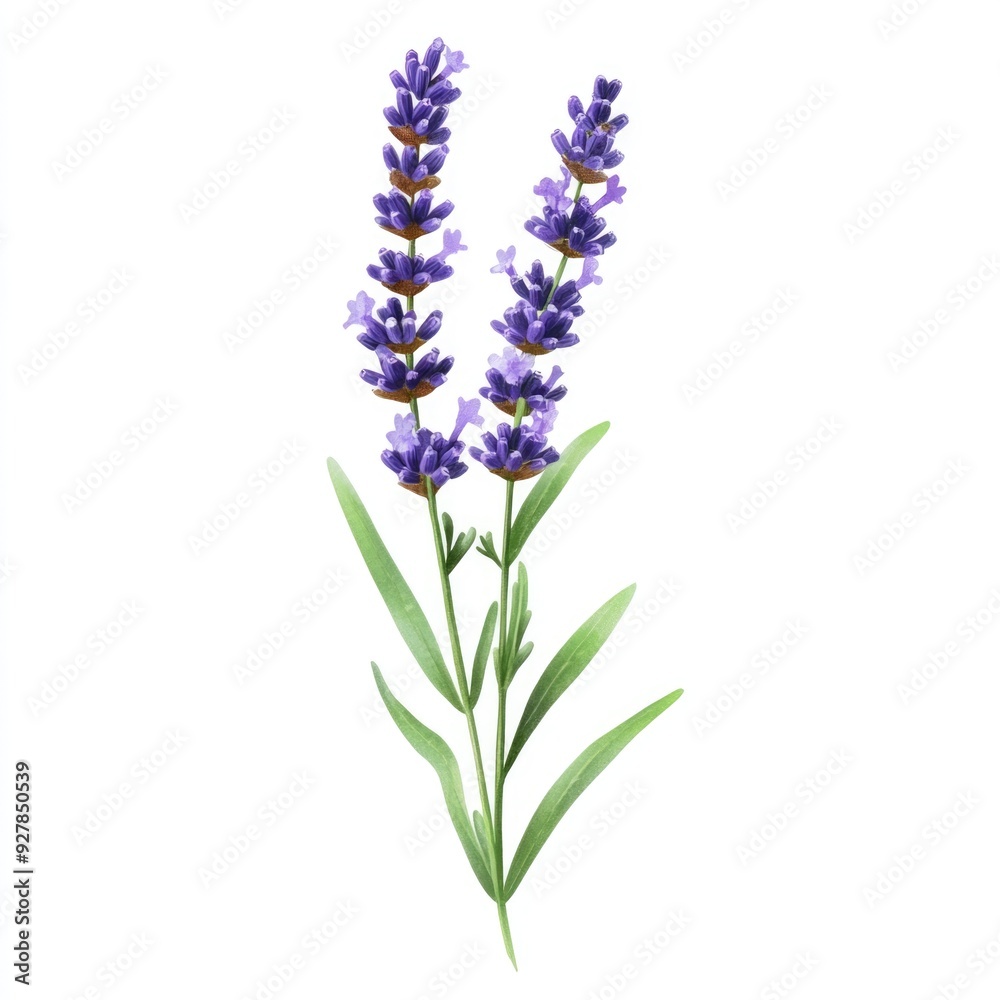 Purple Lavender Flowers with Green Stems Against a White Background Purple Lavender Flowers with Green Stems Against a White Background