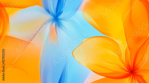 Abstract flowing ribbons in vibrant orange and blue create a dynamic and energetic pattern. A bright and bold design with a modern and artistic touch.