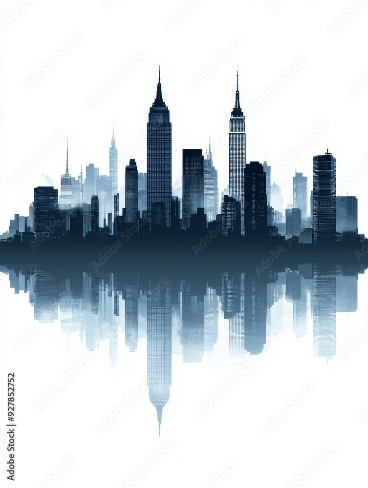 Naklejka premium Silhouette of a Cityscape with Reflections