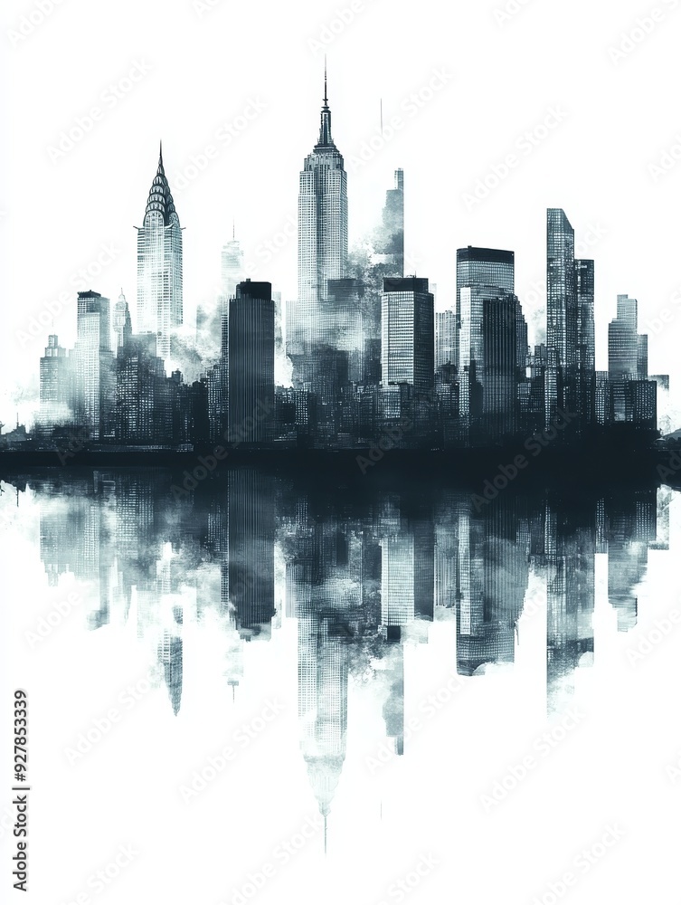 Fototapeta premium Cityscape with Reflections on a Cloudy Day