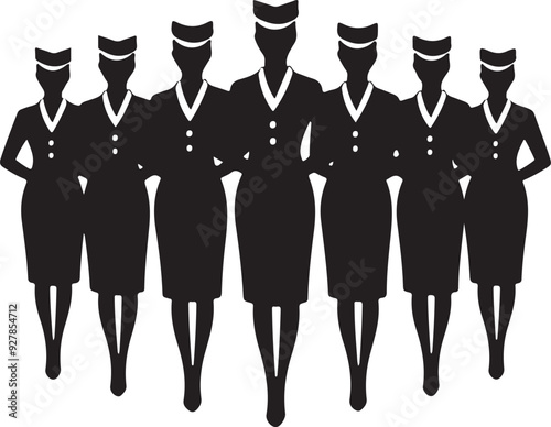 Air Cabin Crew Standing Silhouette Vector
