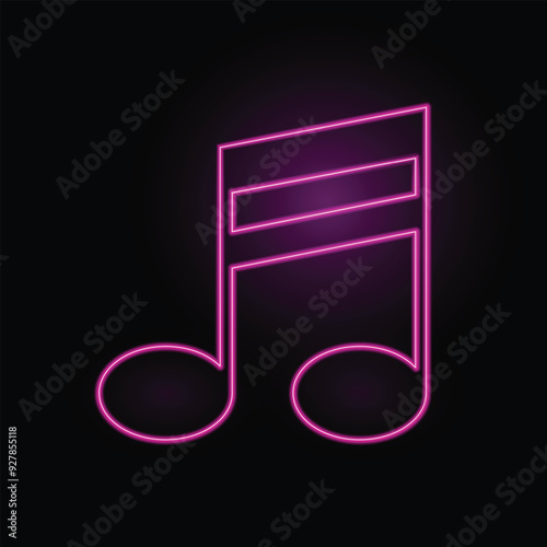 Neon music icon. Single glowing musical note. Musical notes. Music sheet. Line art. Musical symbols. Isolated on black background. Treble Clef. Music note. Music love. Melody, classical, sound design.