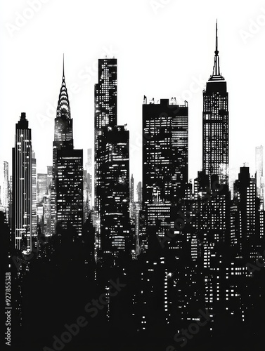 New York City Skyline in Black and White