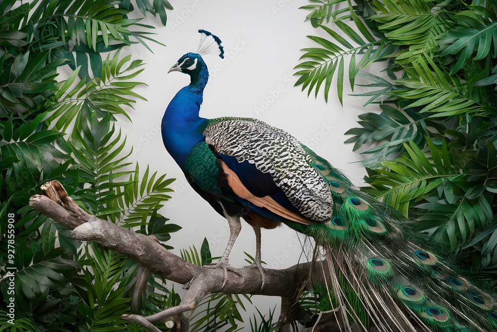 Obraz premium Congo Peafowl Bird Perched on a Branch in Nature, Realistic Photo, Wallpaper, Cover and Screen for Smartphone, Cell Phone, Computer, Laptop