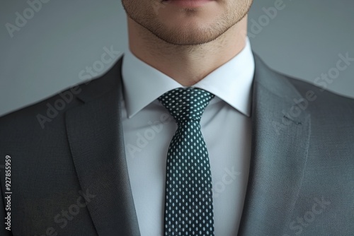 Confident businessman in a classic grey suit portraying power and elegance in corporate attire