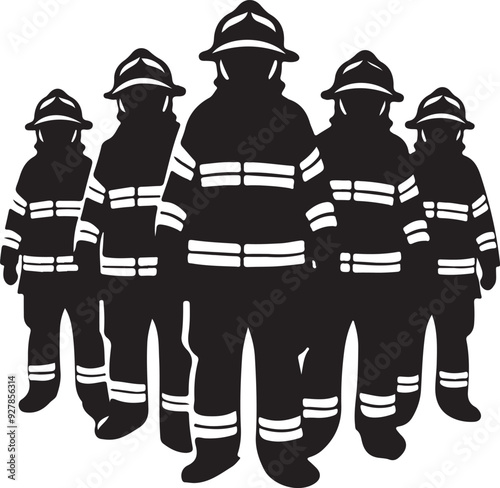 Firefighters Team Silhouette Vector