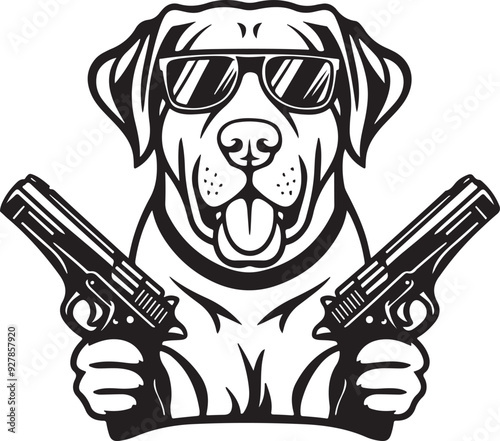 Labrador Dog Holding Guns Vector Illustration