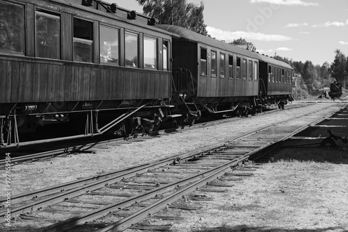 Wooden train carriages, Krøderen, Buskerud, Norway photo