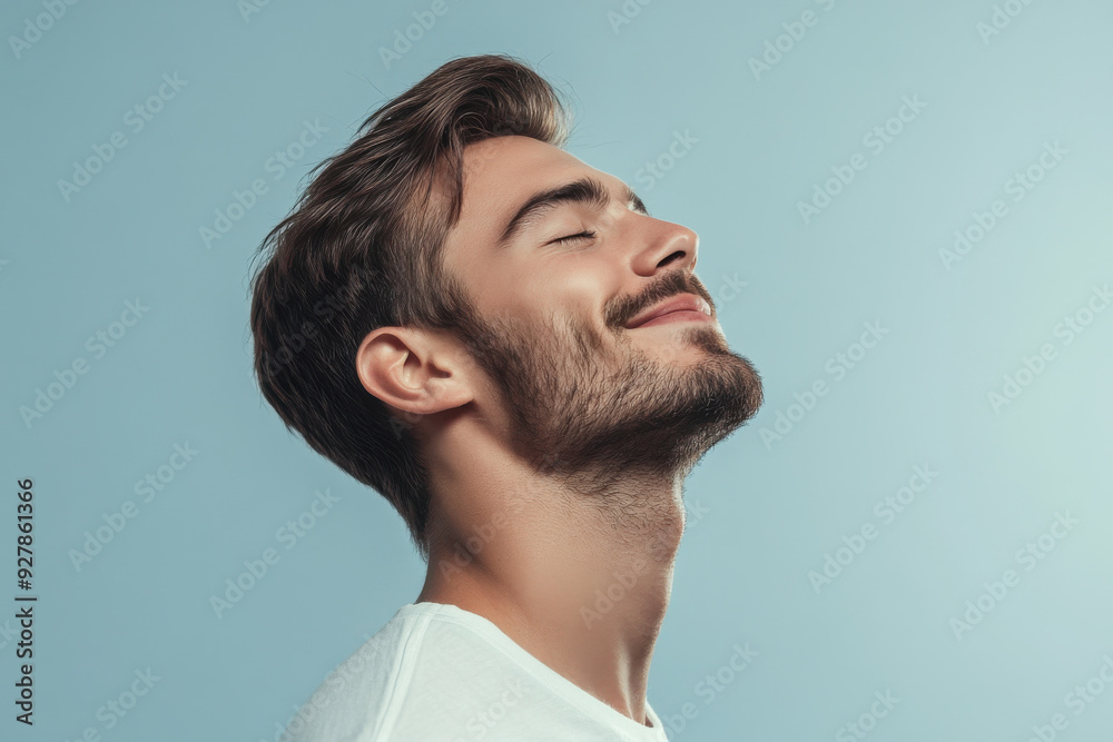 Obraz premium A close up of a man's face with his eyes closed