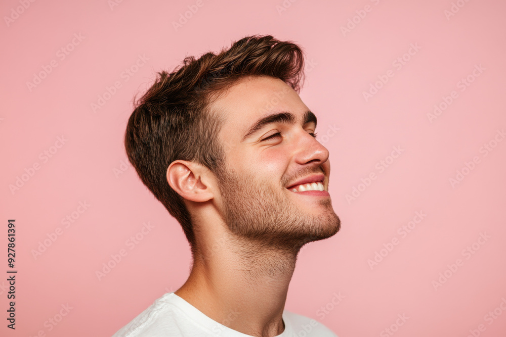 A close up of a man's face with his eyes closed