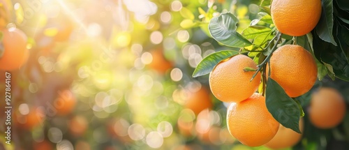 fresh orange fruit hangs from a tree branch, showcasing its vibrant yellow color and healthy, ripe appearance against a backdrop of lush green leaves