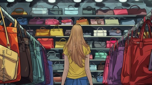 Female shopping in a handbag store