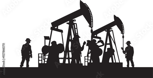 Oil Riggers Silhouette Vector Illustration