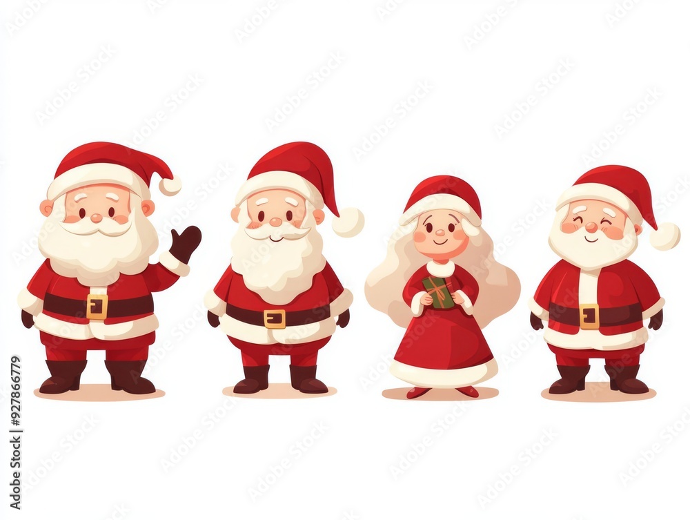 A set of Santa Claus with Mrs Claus, festive couple, warm and loving, flat , isolated on white background A set of Santa Claus with Mrs Claus, festive couple, warm and loving, flat , isolated on white background