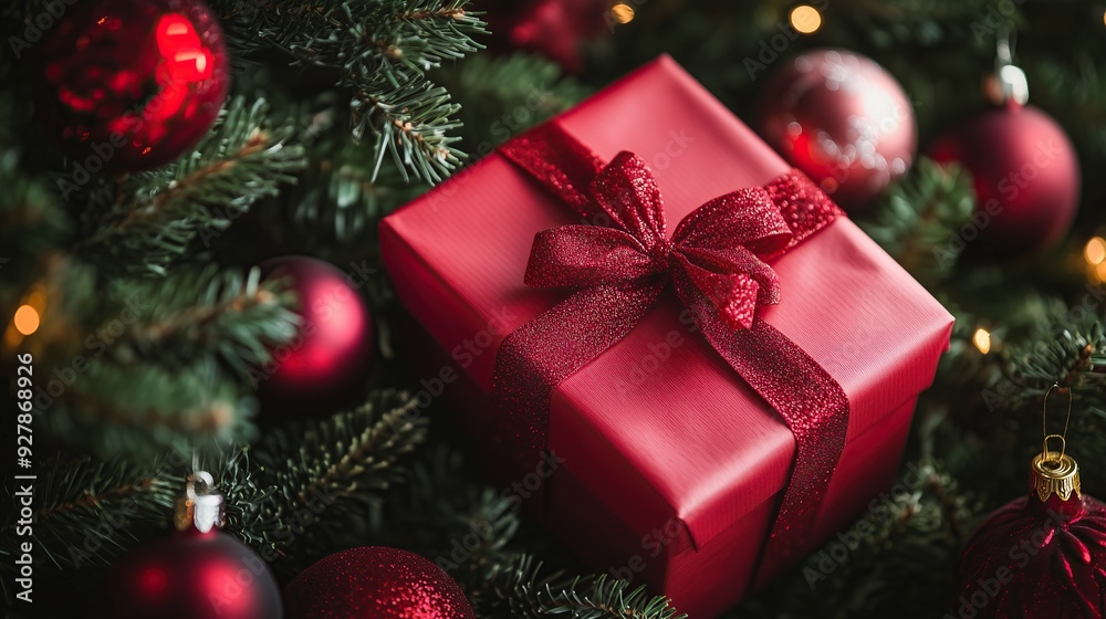 Close-up of a red gift box with a bow Close-up of a red gift box with a bow