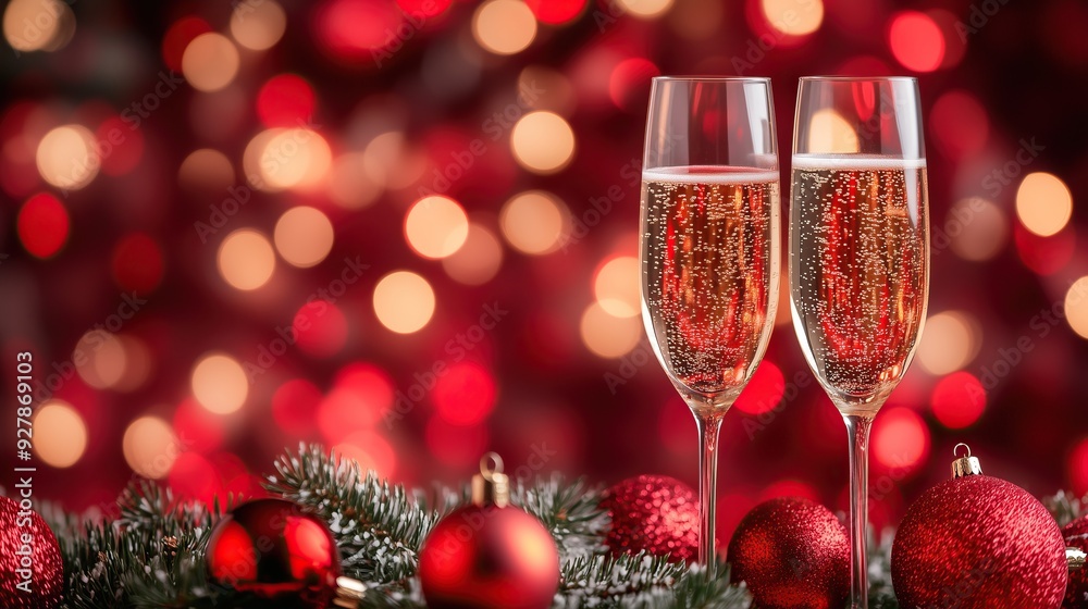 Elegant Christmas scene with two champagne glasses Elegant Christmas scene with two champagne glasses