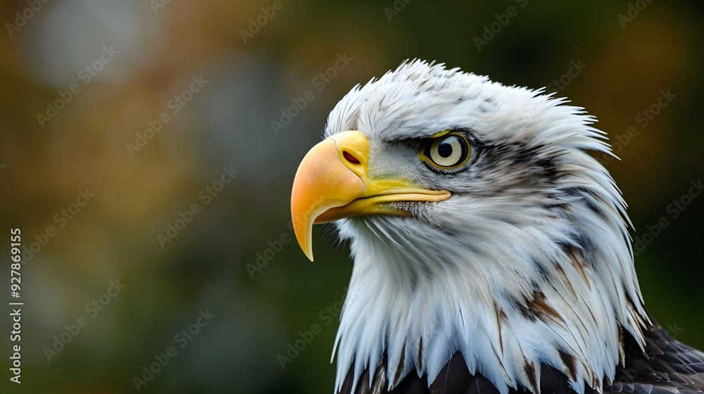 Close-up Portrait of a Majestic Bald Eagle with Sharp Yellow Beak. Close-up Portrait of a Majestic Bald Eagle with Sharp Yellow Beak.