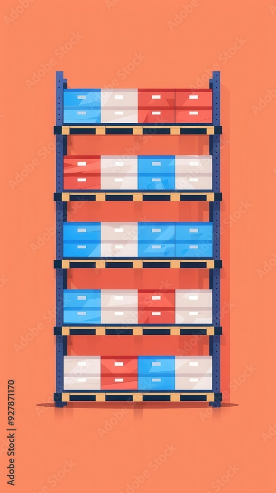 Warehouse shelves, stocked with goods, flat design illustration Warehouse shelves, stocked with goods, flat design illustration