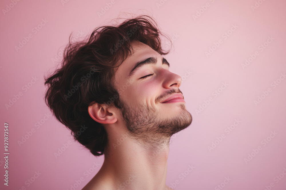 Fototapeta premium A close up of a man's face with his eyes closed