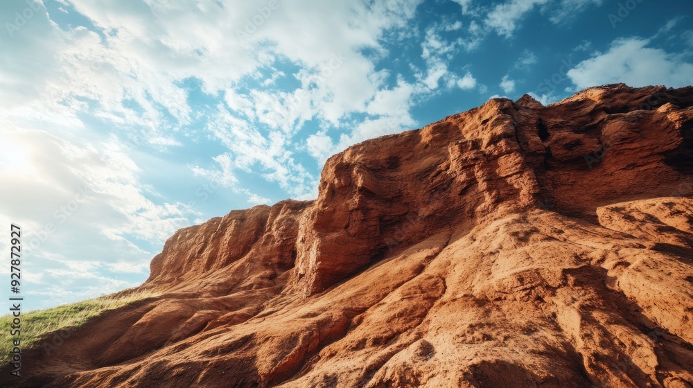 Fototapeta premium Red Clay Cliffs against a Blue Sky
