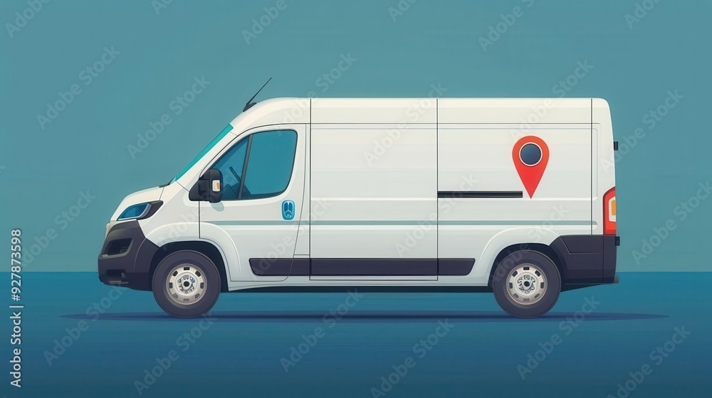 Delivery van, GPS navigation, flat design illustration Delivery van, GPS navigation, flat design illustration