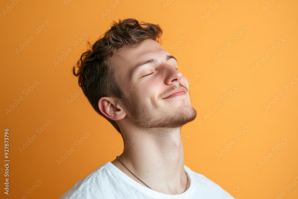 A close up of a man's face with his eyes closed A close up of a man's face with his eyes closed