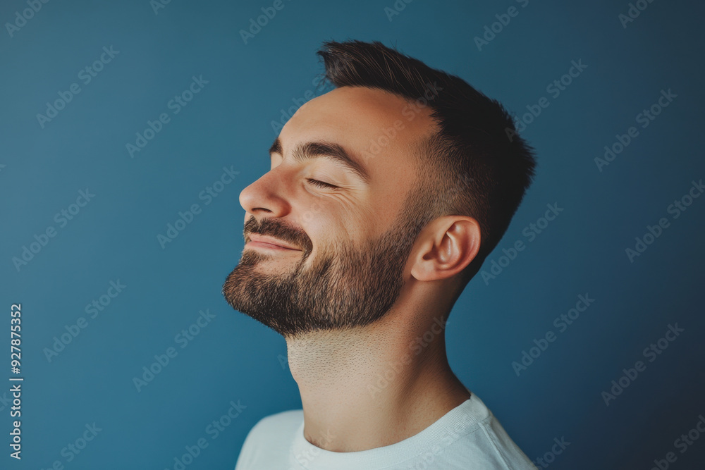 A close up of a man's face with his eyes closed A close up of a man's face with his eyes closed