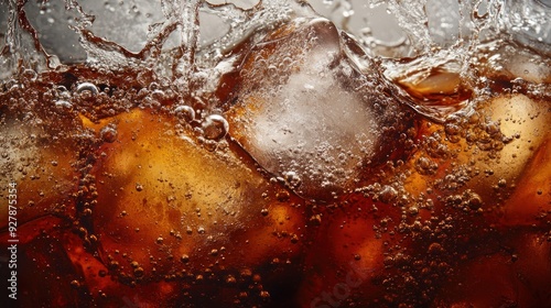 Close-up of Refreshing Cola with Ice Cubes