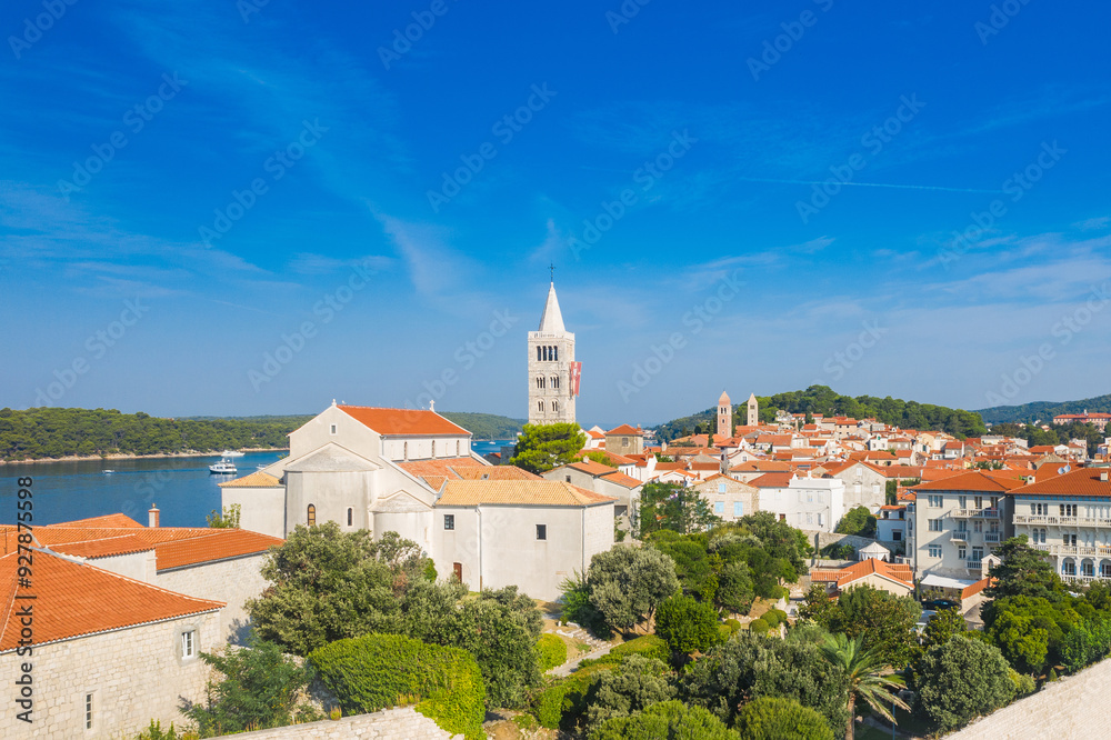 Aerial view of old town of Rab on the Island of Rab, Croatia