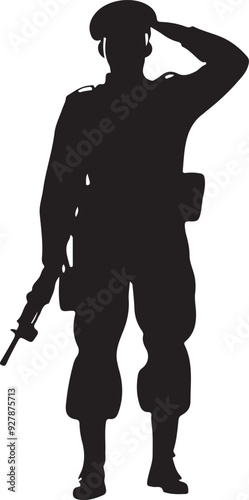 a army soilder stand with salute vector silhouette isolated white background 