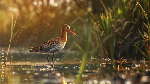 Wildlife photography of Black tailed Godwit in its natural habitat photo