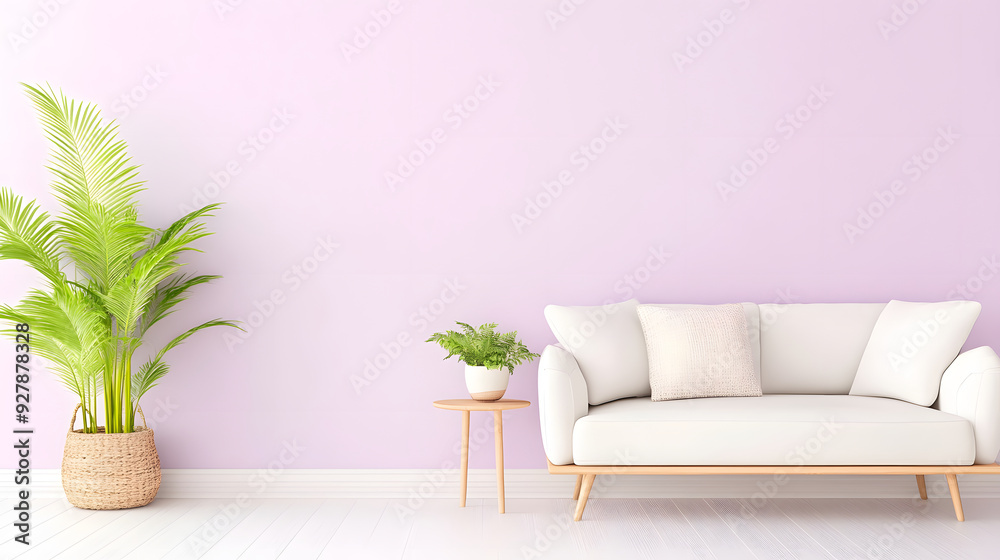 Modern Minimalist Living Room with Trendy Lilac Walls Modern Minimalist Living Room with Trendy Lilac Walls