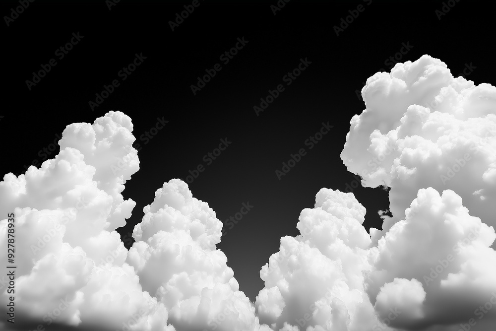 Dramatic black-and-white photograph of fluffy clouds against a dark sky, showcasing the high contrast and surreal beauty of nature in minimalist style Dramatic black-and-white photograph of fluffy clouds against a dark sky, showcasing the high contrast and surreal beauty of nature in minimalist style