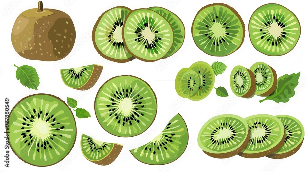 Fototapeta premium Fresh kiwi fruit slice on table closeup view