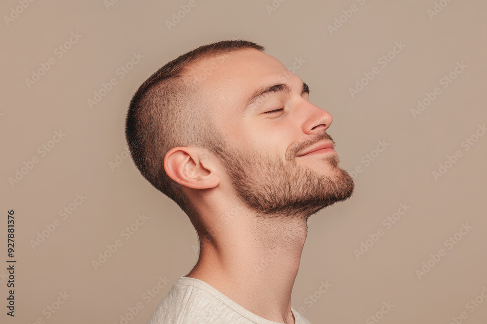 Fototapeta premium A close up of a man's face with his eyes closed