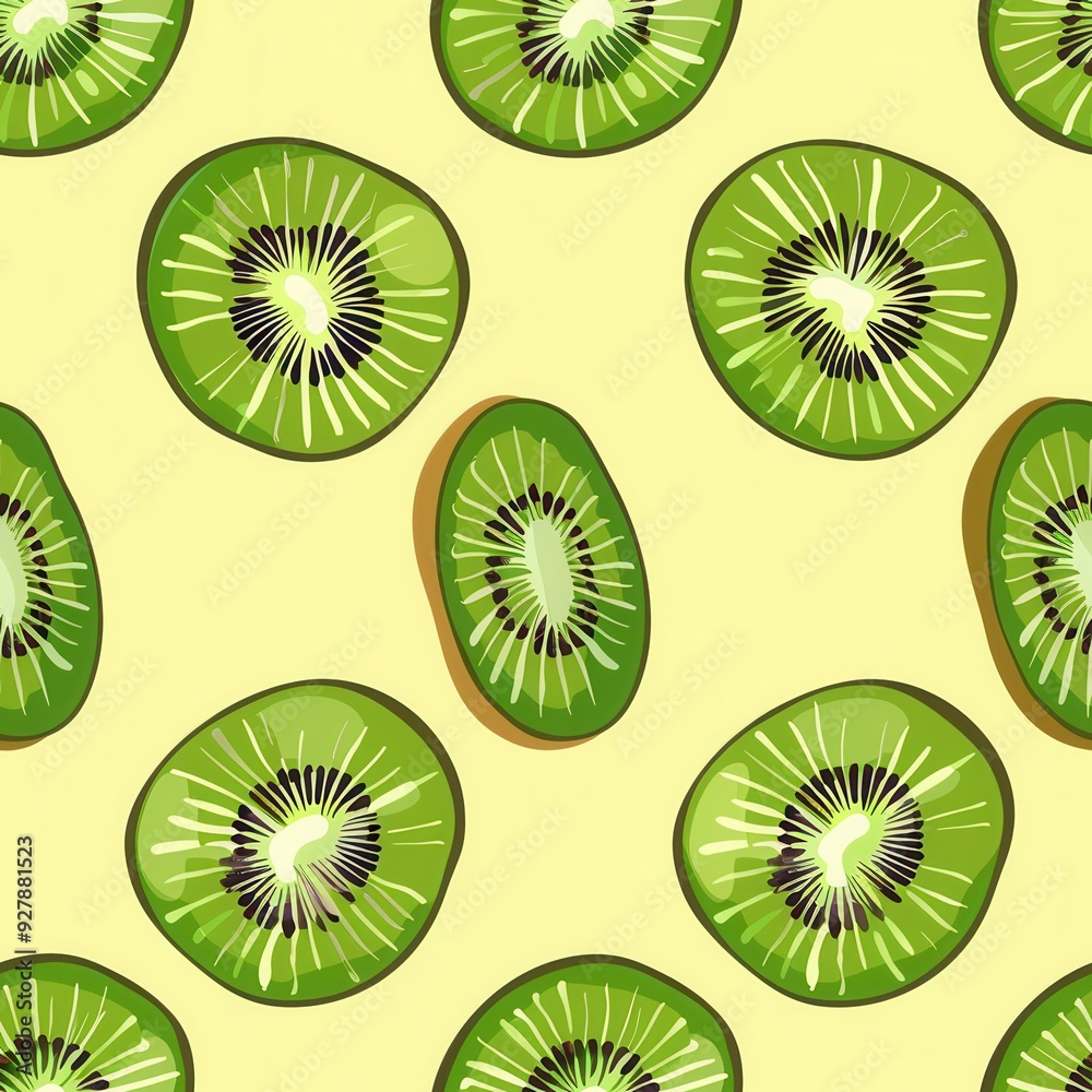 Fototapeta premium Seamless kiwi fruit cut slice pattern background