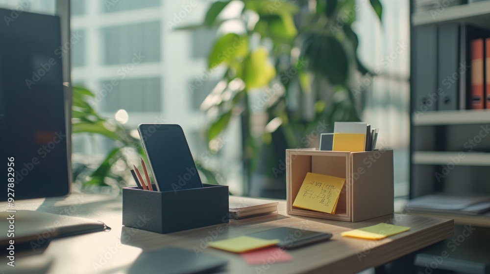 Fototapeta premium Modern Minimalist Office Desk Setup: Organization and Efficiency