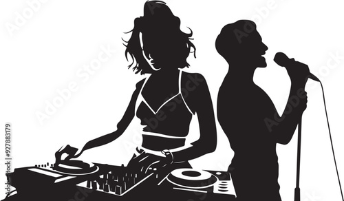 Woman DJ and Singer Vector Silhouette
