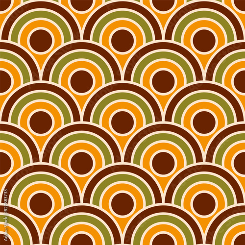 Retro Japanese mod circle scales brown orange vector pattern