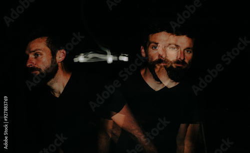 man portrait double exposure delusions and hallucinations