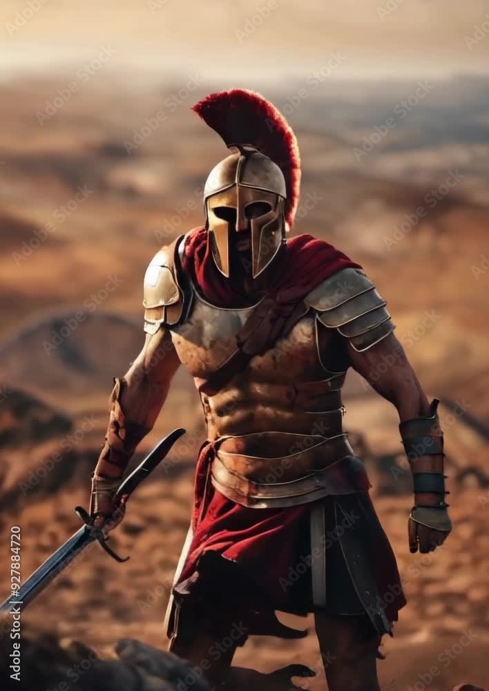 Spartan warrior with armor and sword ready to fight