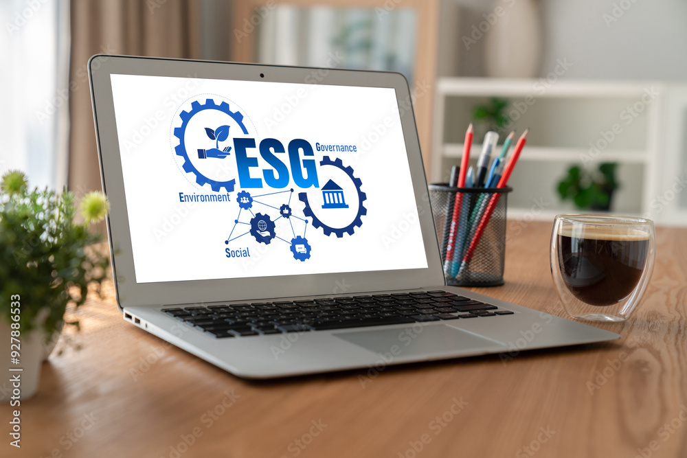 Fototapeta premium ESG environmental social governance policy for modish business to set a standard to achieve high ESG score