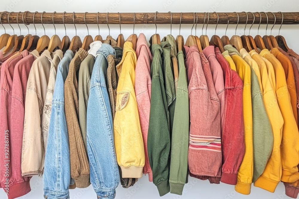 A row of casual mens shirts in various pastel shades neatly arranged on hangers showcasing the relaxed stylish and versatile nature of modern mens fashion