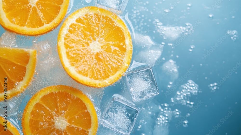 Orange Slices Floating in Ice Water Orange Slices Floating in Ice Water