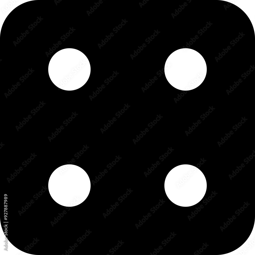 Black Dice Face Four Icon - High-Resolution Vector Graphic on Transparent Background, Classic Four-Dot Dice Design, Ideal for Casino, Board Games, and Gaming Interfaces Black Dice Face Four Icon - High-Resolution Vector Graphic on Transparent Background, Classic Four-Dot Dice Design, Ideal for Casino, Board Games, and Gaming Interfaces