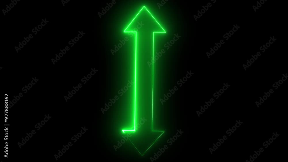 green color glowing neon arrow icon on black background animation. green color glowing neon arrow icon on black background animation.