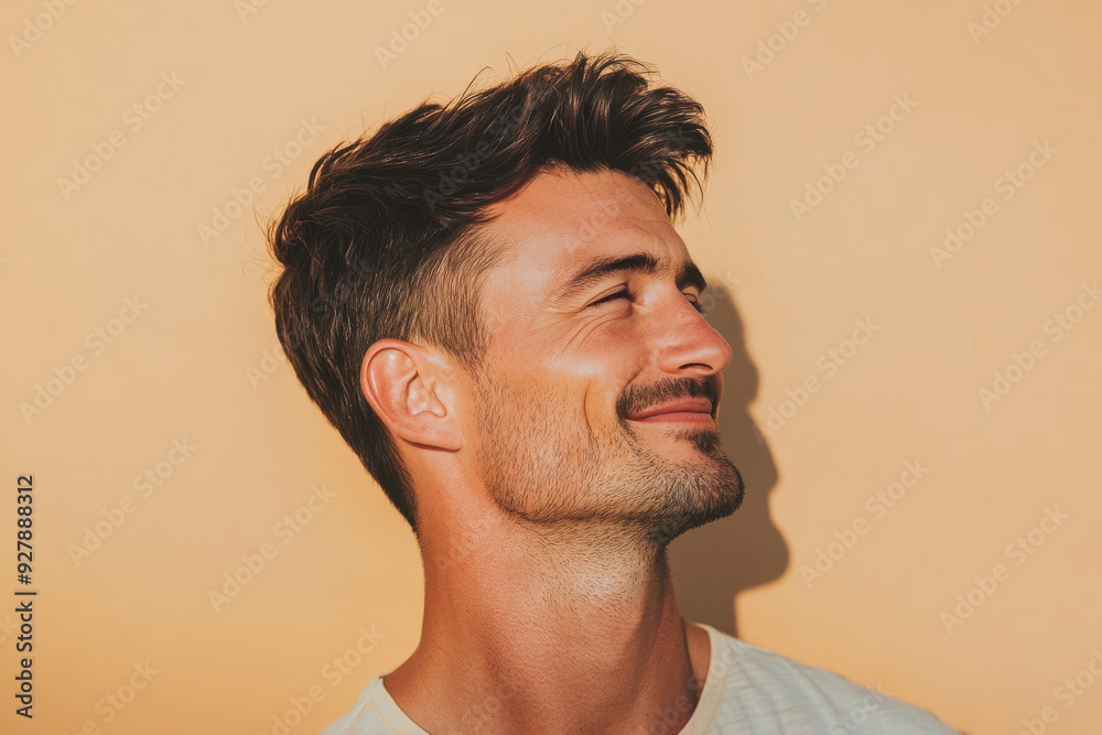 Obraz premium A close up of a man's face with his eyes closed