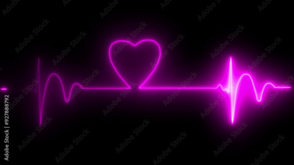 Neon line concept heart beat icon animation on black background.